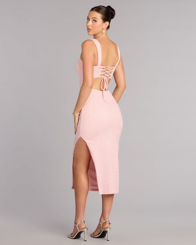 Marlowe Glitter Lace-Up Midi Formal Dress