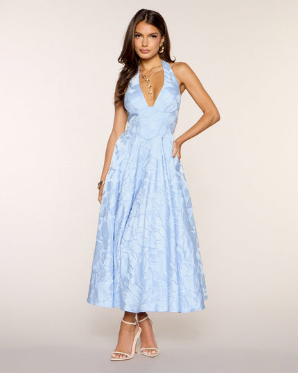 Ellen Lace-Up Halter A-Line Midi Formal Dress