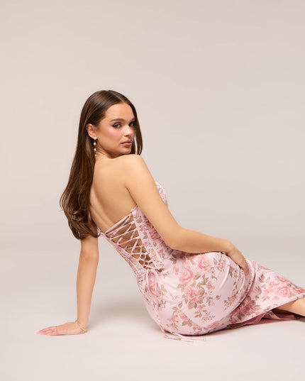 Harper Floral Corset Midi Formal Dress