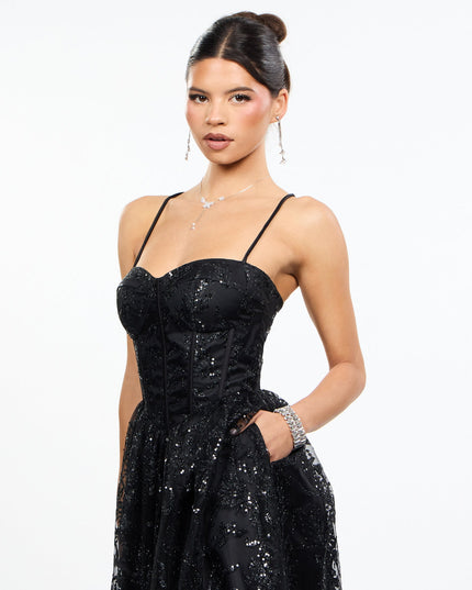 Roselyn Glitter Corset A-Line Mini Dress
