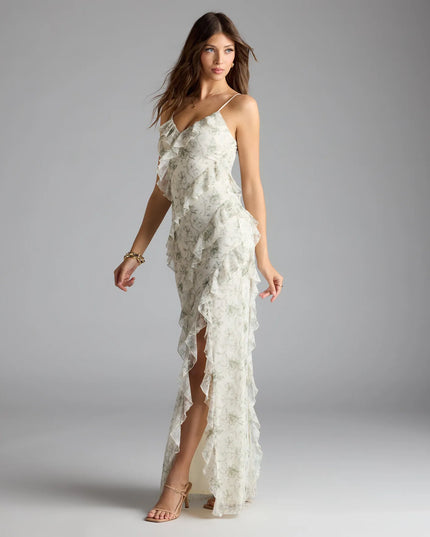 Diana V-Neck Mermaid Floral Ruffle Formal Dress