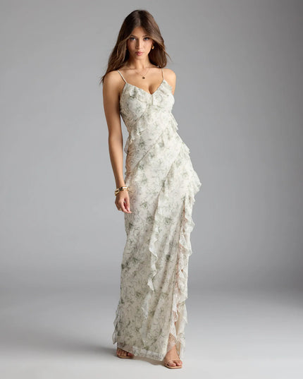 Diana V-Neck Mermaid Floral Ruffle Formal Dress