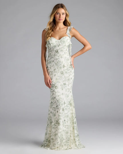 Melita Ruffle Mermaid Floral Mesh Formal Dress