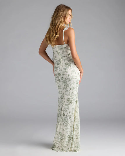 Melita Ruffle Mermaid Floral Mesh Formal Dress