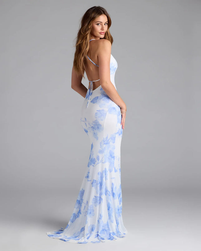 Pascha Strappy Open Back Mermaid Floral Formal Dress