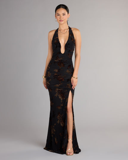Martha Flocked Floral Velvet Mermaid Formal Dress