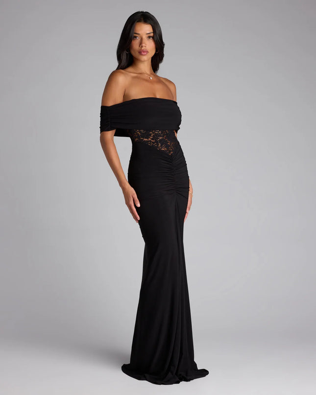 Choose the Lily Off-The-Shoulder Mermaid Formal Dress, a black prom dress for a playful shape and glam finish that feels exciting, confident, and so you.