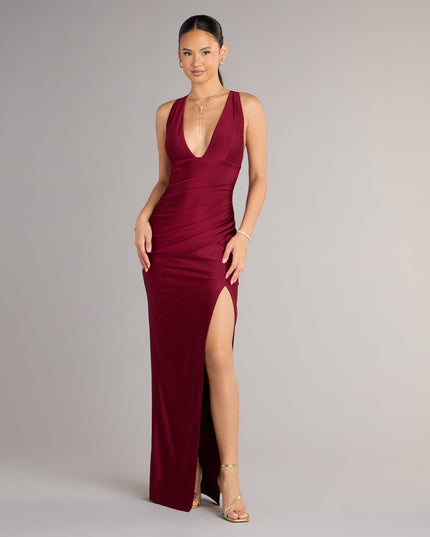 Jenn V-Neck Strappy Back Slit Long Formal Dress