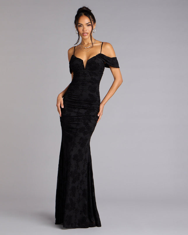Feel polished and confident in the Evelina Mesh Velvet Mermaid Formal Dress, a prom dress designed with luxe fabric and modern detail that shows off your vibe.