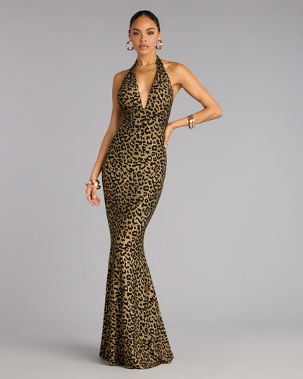 Diana Glitter Leopard Mermaid Formal Dress