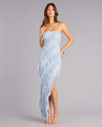 Ellie Ruffled Lace High Slit Formal Dress