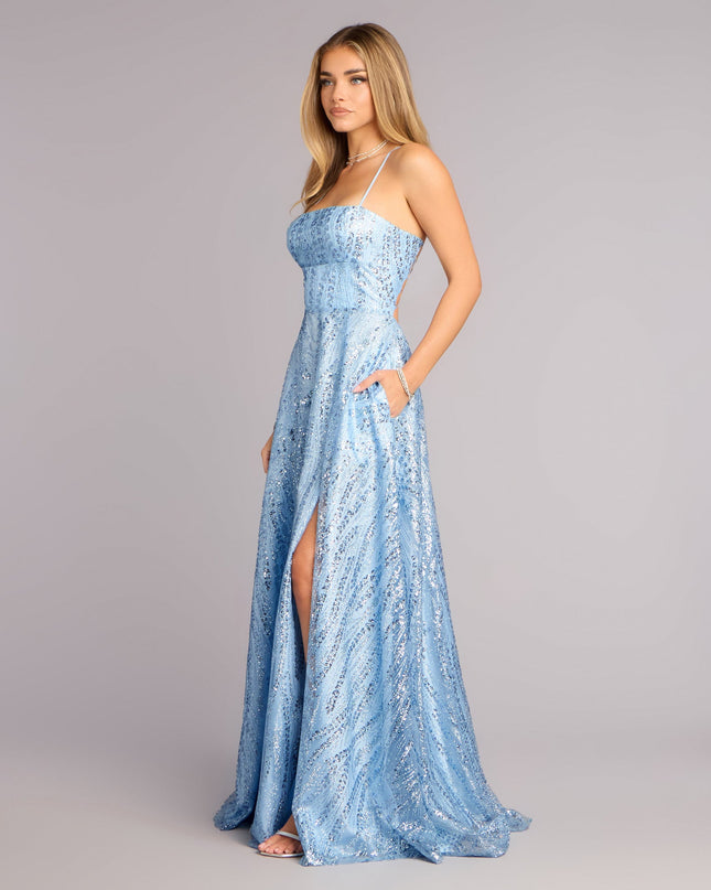 Drea Glitter Sequin Lace-Up A-line Formal Dress