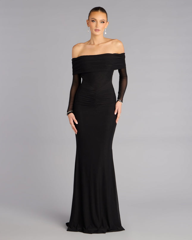 Feel polished and confident in the Cara Mesh Off-Shoulder Mermaid Formal Dress, a black prom dress designed with luxe fabric and modern detail that shows off your vibe.