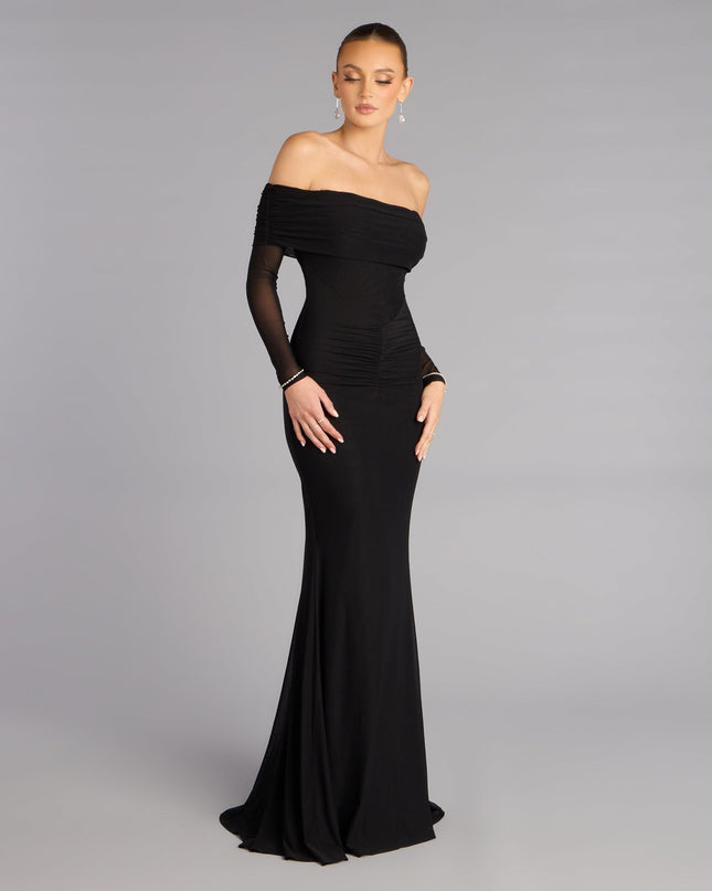 Choose the Cara Mesh Off-Shoulder Mermaid Formal Dress, a black prom dress for a playful shape and glam finish that feels exciting, confident, and so you.