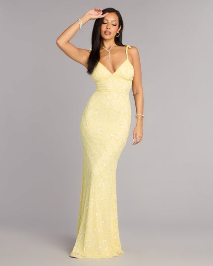 Tessa Bow Beaded Lace-Up Formal Dress