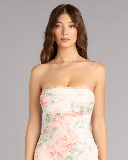 Ana Floral Sequin Beaded Formal Dress