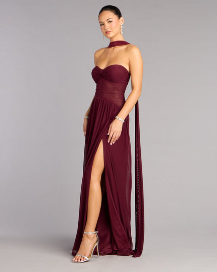 Rhea Mesh Strapless A-Line Dress With Scarf