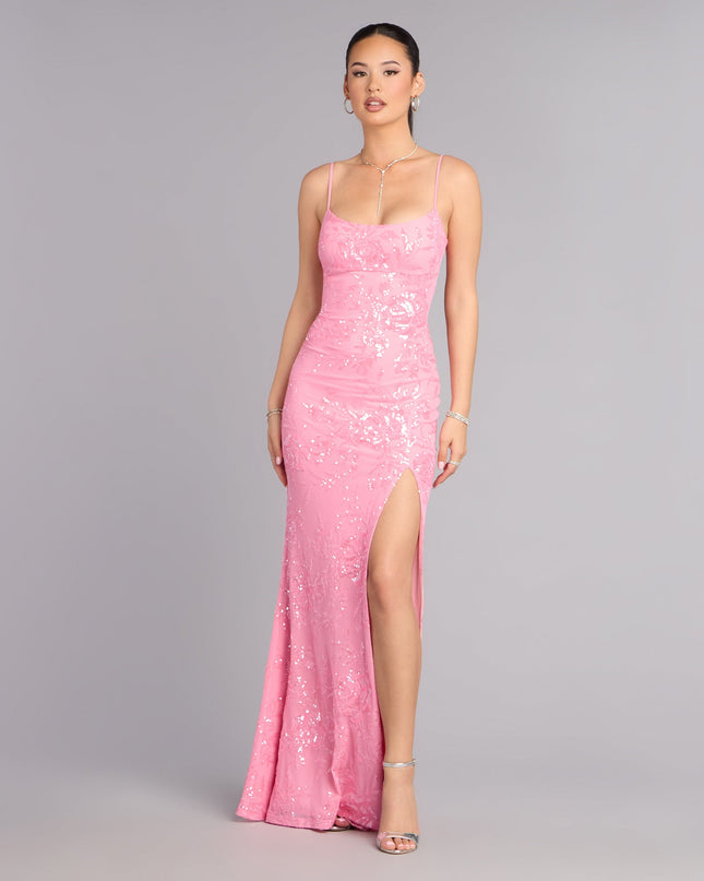 Lilyanna Floral Sequin Slit Formal Dress