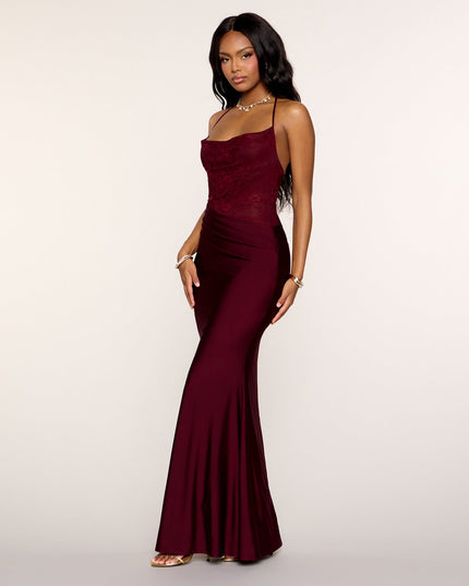 Reyna Lace Knit Cowl Neck Mermaid Dress
