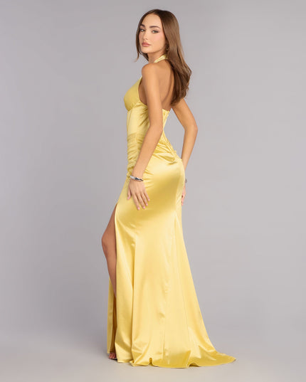 Discover a formal dress like the Jaycee Satin Corset Mermaid Dress in yellow featuring a flattering fit, smooth fabric, and refined design for any formal occasion.