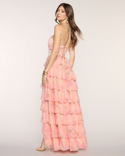 Elira Floral Chiffon Ruffle Formal Dress