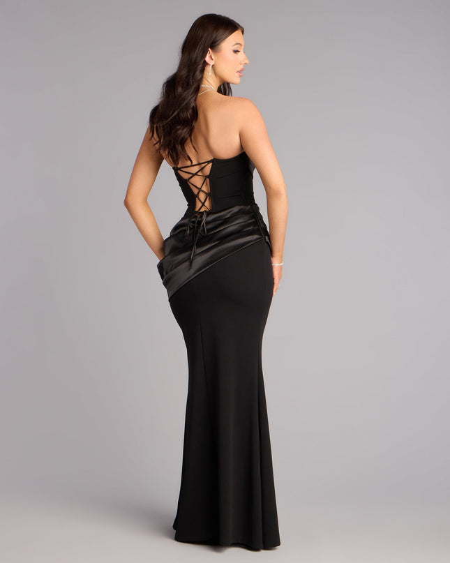 Heather Crepe Satin Lace-Up Formal Dress