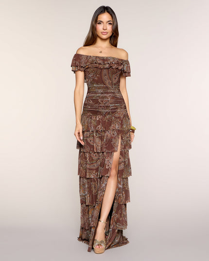 Lila Floral Print Off-The-Shoulder A-Line Dress