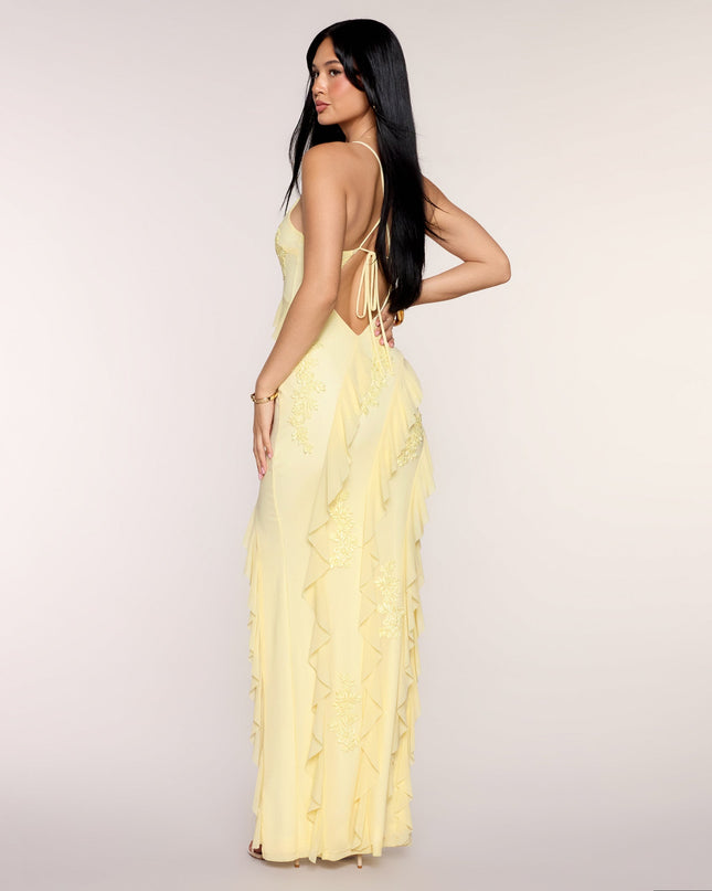 Lisi Mesh Applique Ruffle Formal Dress