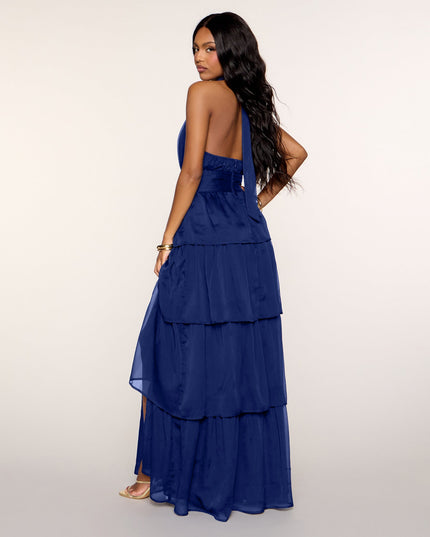Lindsay Halter Ruffle A-Line Maxi Dress