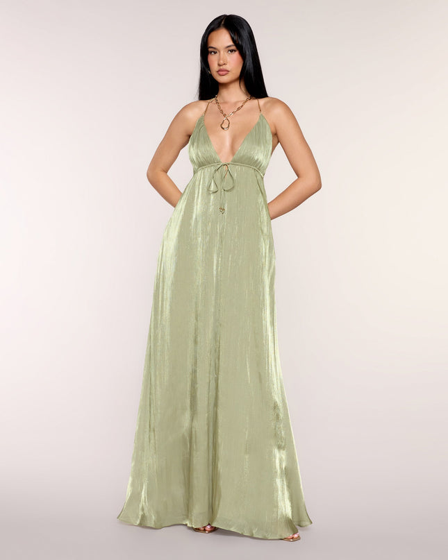 Kristie Pleated Satin A-Line Formal Dress