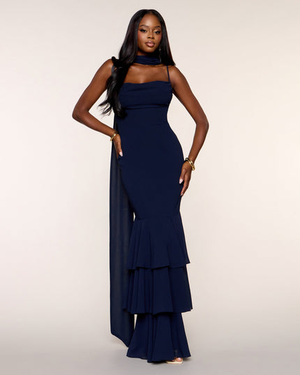 Aspen Chiffon Formal Dress With Scarf