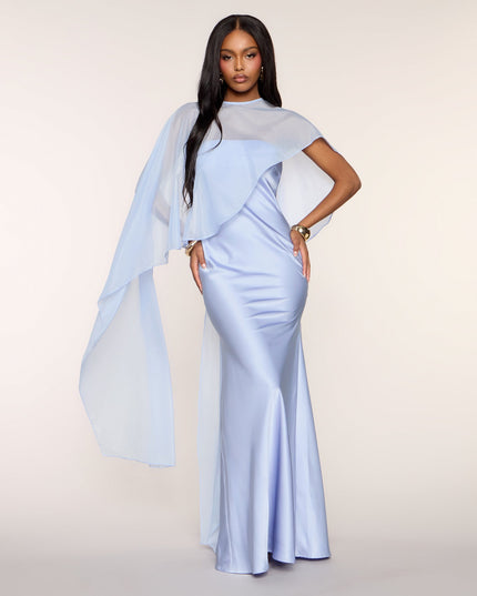 Felicity Satin Dress With Sheer Shawl