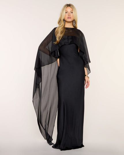 Felicity Satin Dress With Sheer Shawl