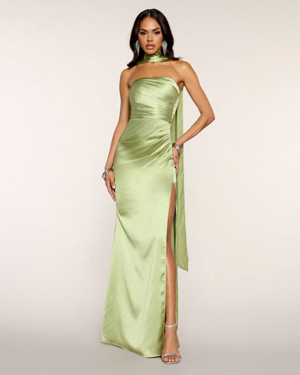 Jordan Satin Formal Dress With Scarf