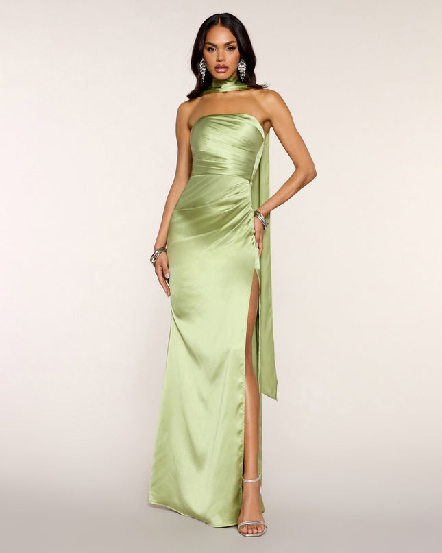 Jordan Satin Formal Dress With Scarf