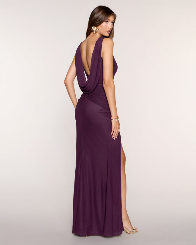 Hallie Cowl Back Front Slit Mermaid Dress
