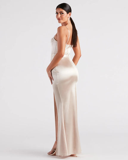 Stacie Satin Corset Wrap Formal Dress