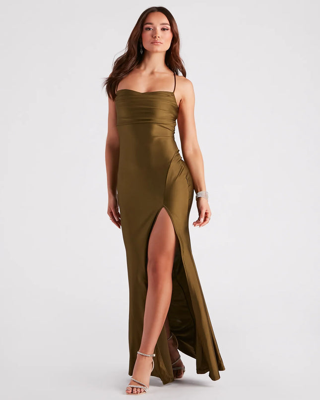Delia Formal Cowl Neck Long Dress