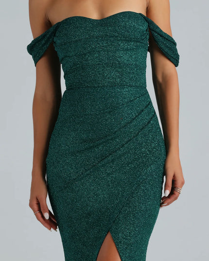 Airlie Formal Glitter Off-The-Shoulder Dress