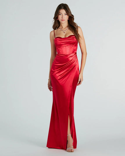 Stacie Satin Corset Wrap Formal Dress