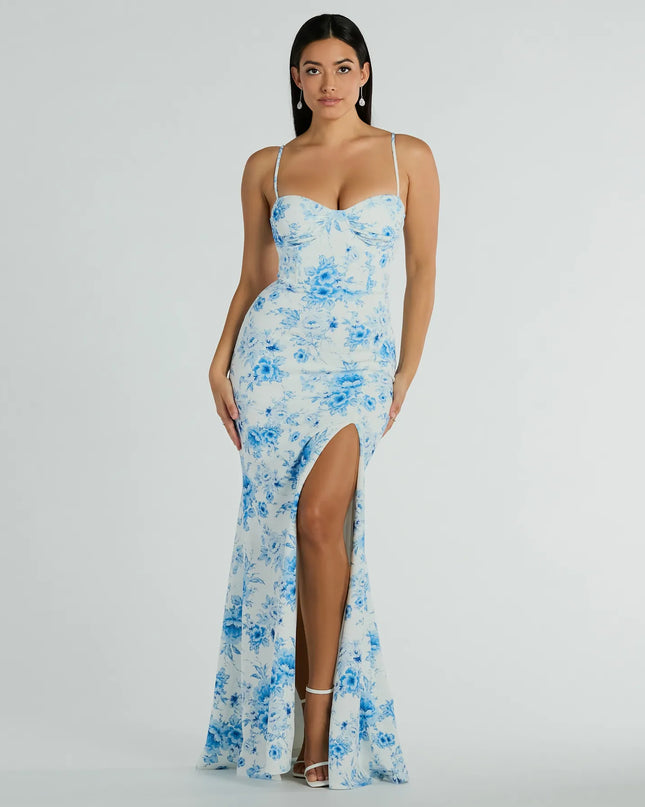Elia High Slit Floral Crepe Mermaid Dress