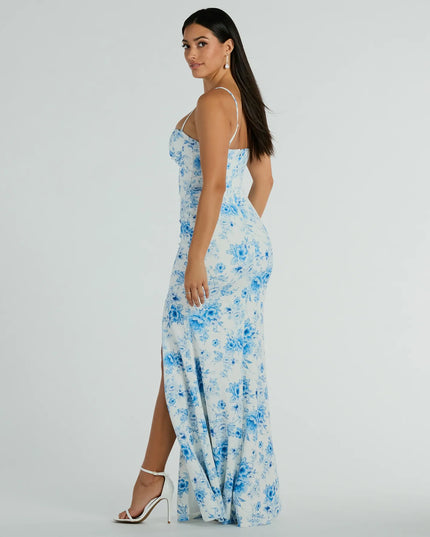 Elia High Slit Floral Crepe Mermaid Dress