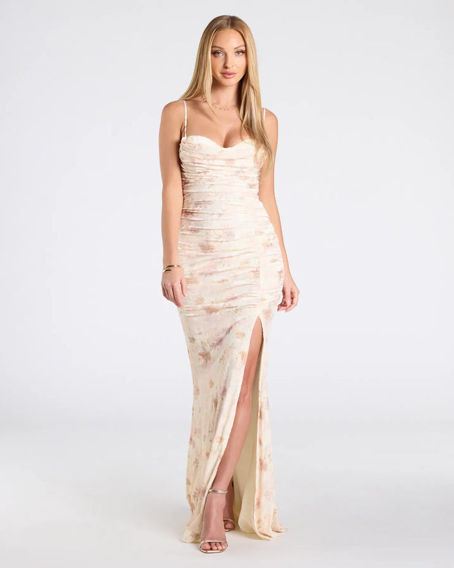 Jennifer Cowl Neck Bodycon Floral Velvet Formal Dress