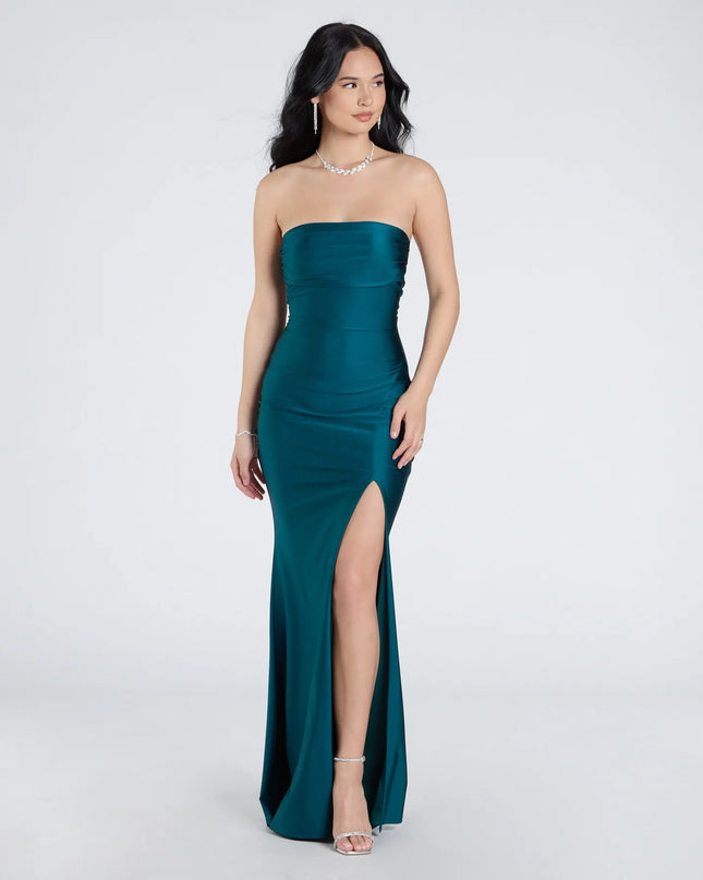 Your dream vibe in motion—the Cheryl Strapless Slit Mermaid Formal Dress blends sleek style and trending details for the ultimate hunter green prom dresses glow-up.
