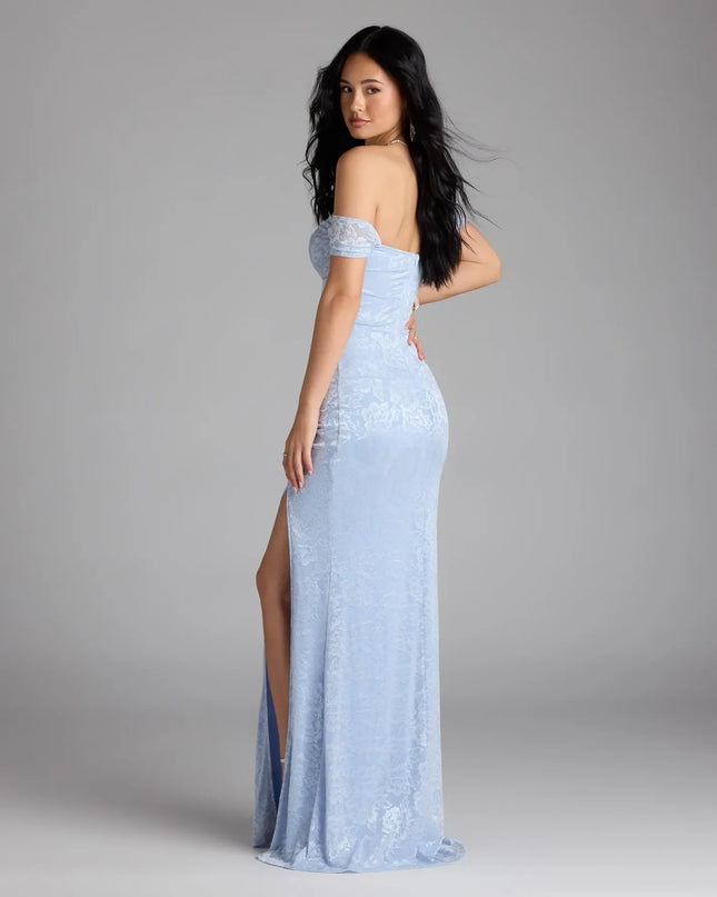 Own the spotlight in the Candence Corset Mermaid Lace Formal Dress, a light blue formal dress crafted to deliver luxe style for autumn weddings, Military Balls, or any special event.