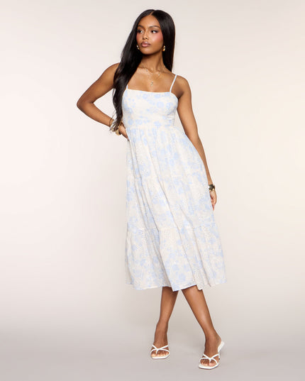 My Cute Side Tie-Back Floral Eyelet Midi Dress