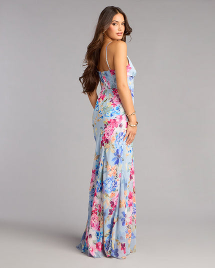 Flirty RSVP Floral Chiffon Maxi Dress