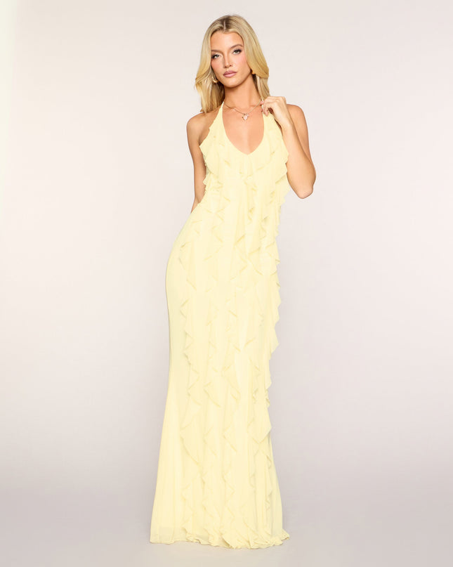 Flirty Drama Halter Ruffle Maxi Dress