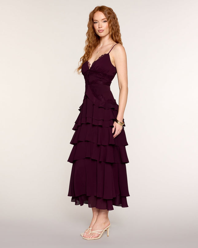 Ruffle Romance Lace-Trim Chiffon Maxi Dress