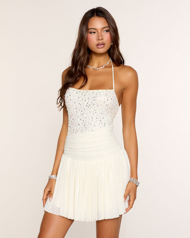 Glimmer Rush Sequin Halter A-Line Mini Dress